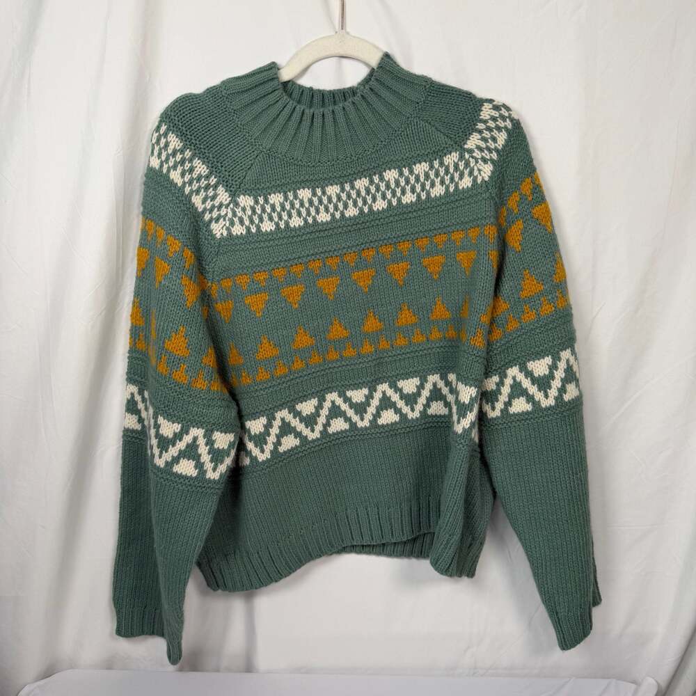 Universal Thread Women's Fair Isle Mock Neck Sweater Green XXL